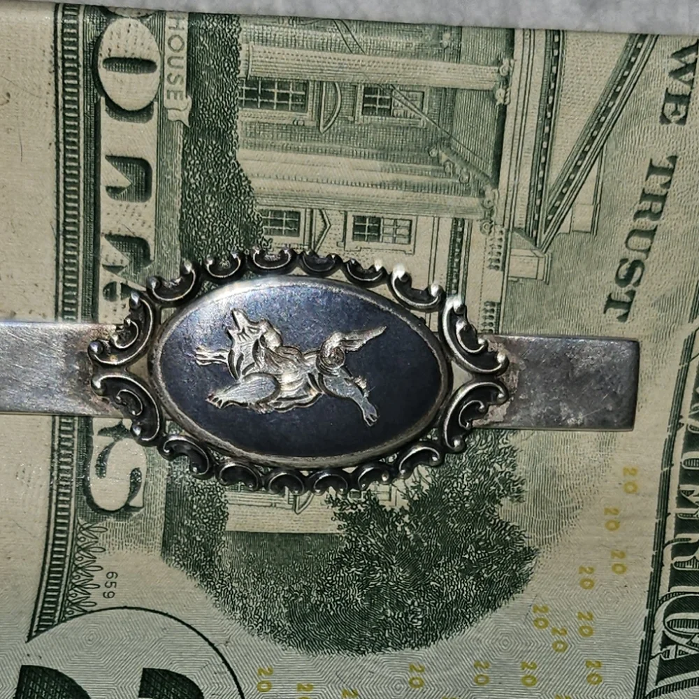 Vintage Silver Money Clip with Engraved Design